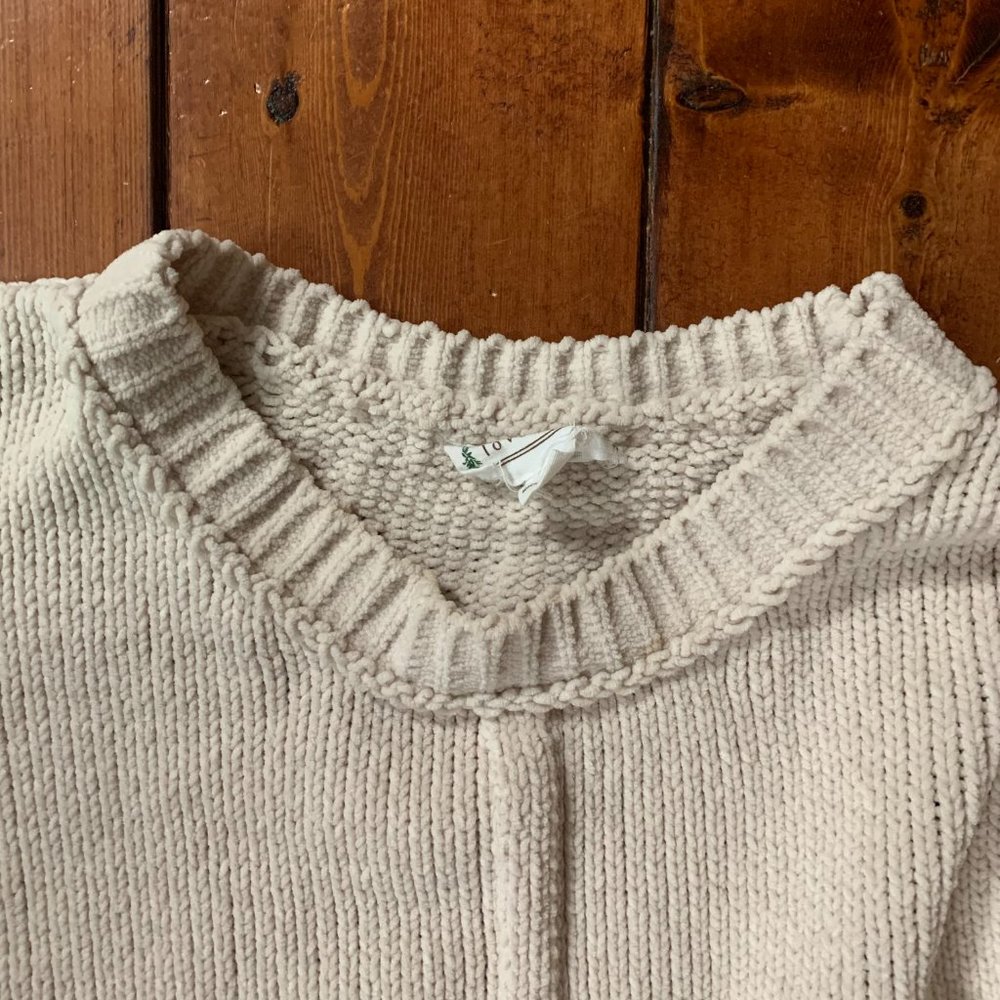 Love Riche Large Cropped Women's Cream Knit Balloon Sleeve Crew Neck Sweater EUC - Picture 6 of 14